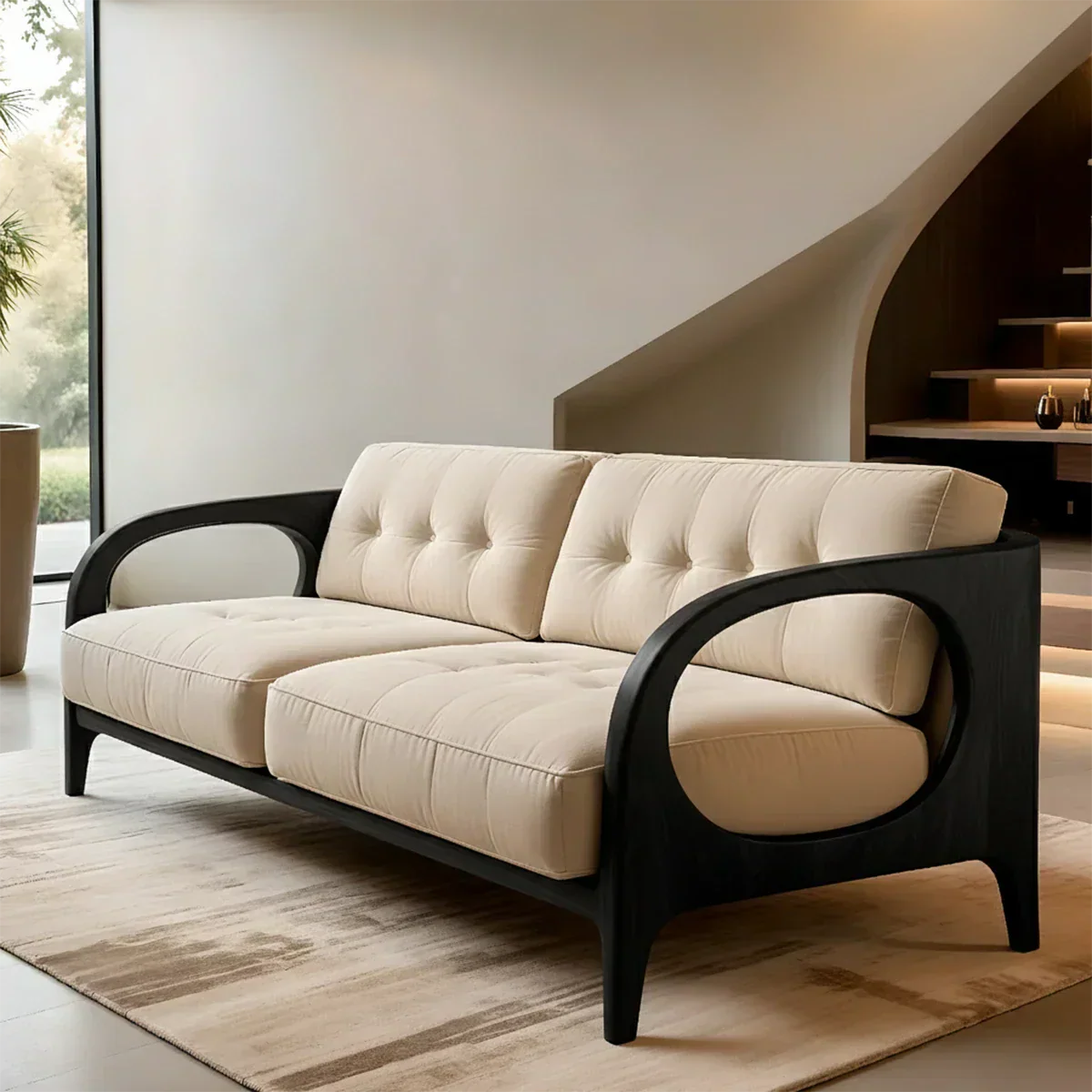 Solid Wood Cotton Fabric Sofa – Modern Rustic Design - Rustirawood