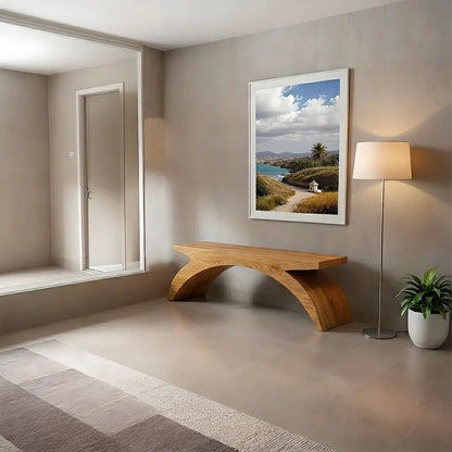 Arched Sculptural Bench in Natural Solid Wood – Wide Arc Edition - Rustirawood