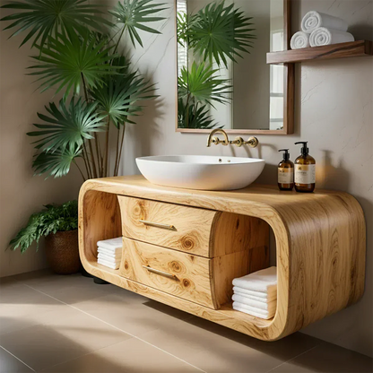 Elysian Bathroom Vanity – Natural Solid Wood Organic Modern - Rustirawood
