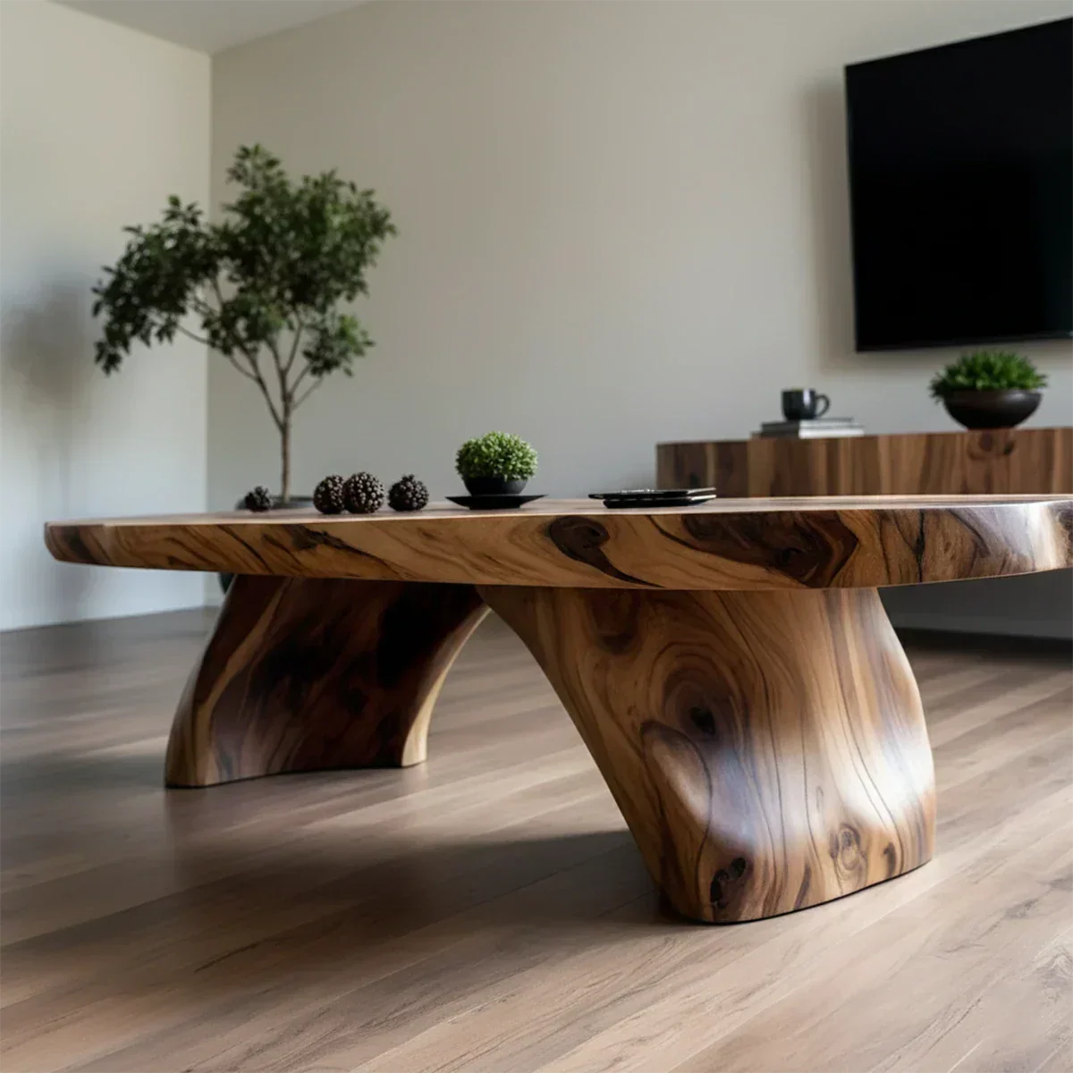Handcrafted Live Edge Natural Solid Wood Coffee Table - Rustirawood