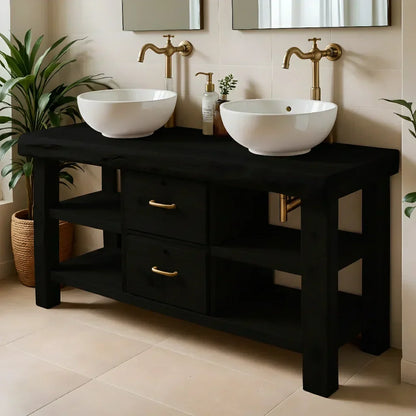 Handcrafted Natural Solid Wood Double-Sink Bathroom Vanity - Rustirawood