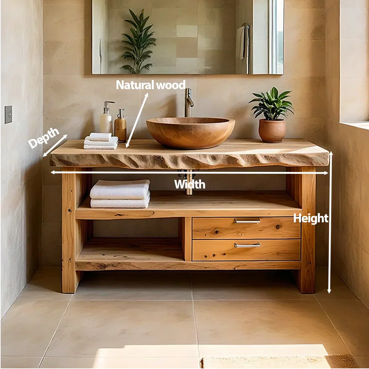 Handcrafted Natural Solid Wood Live-Edge Bathroom Vanity - Rustirawood