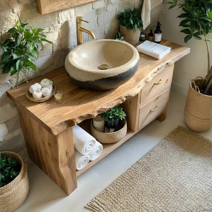 Handcrafted Natural Solid Wood Live-Edge Bathroom Vanity - Rustirawood