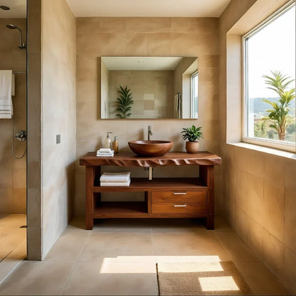 Handcrafted Natural Solid Wood Live-Edge Bathroom Vanity - Rustirawood