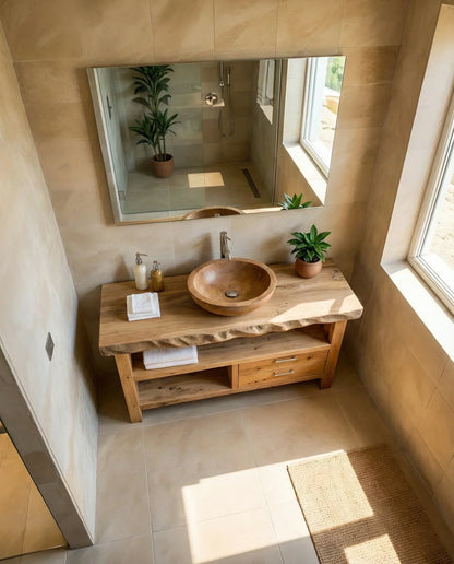 Handcrafted Natural Solid Wood Live-Edge Bathroom Vanity - Rustirawood