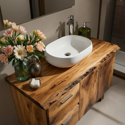 Handcrafted Natural Solid Wood Live-Edge Bathroom Vanity - Rustirawood