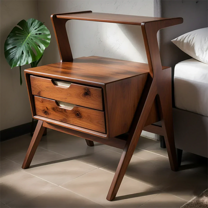 Handcrafted Natural Solid Wood Sculptural Nightstand - Rustirawood