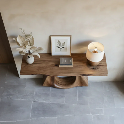 Handcrafted Solid Wood Console Table with Sculptural Twin-Base Design - Rustirawood