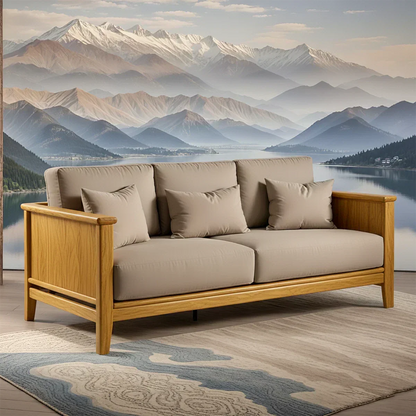 Handcrafted Solid Wood Cotton Sofa – Minimalist Rustic Comfort - Rustirawood