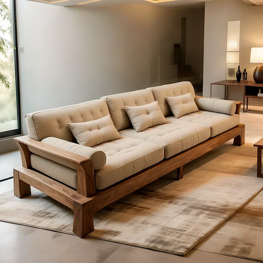 Handcrafted Solid Wood Cotton Sofa – Minimalist Rustic Modern Style - Rustirawood