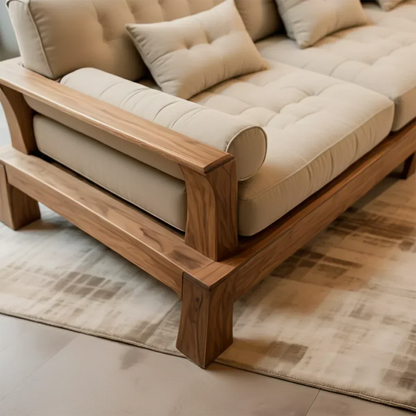Handcrafted Solid Wood Cotton Sofa – Minimalist Rustic Modern Style - Rustirawood