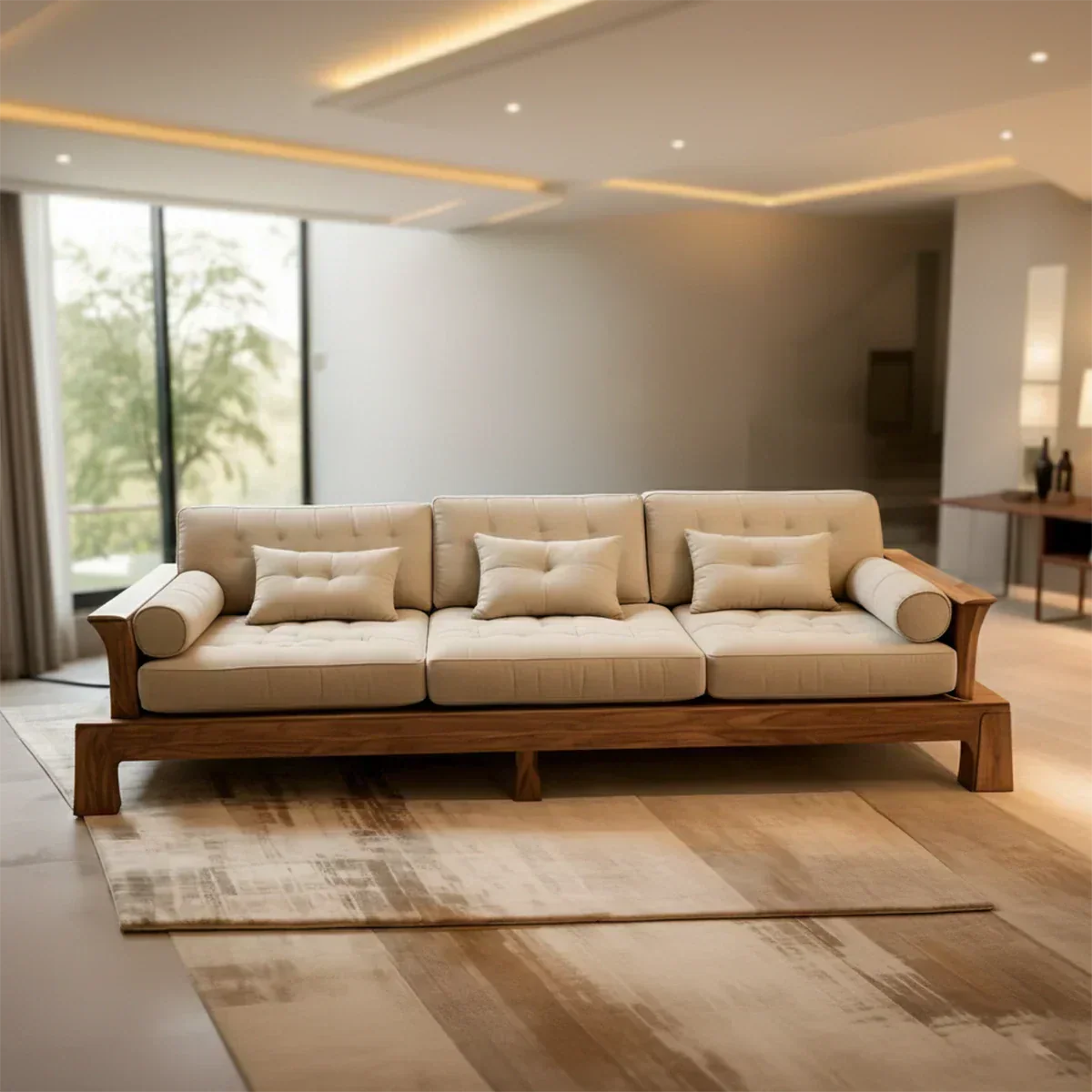 Handcrafted Solid Wood Cotton Sofa – Minimalist Rustic Modern Style - Rustirawood