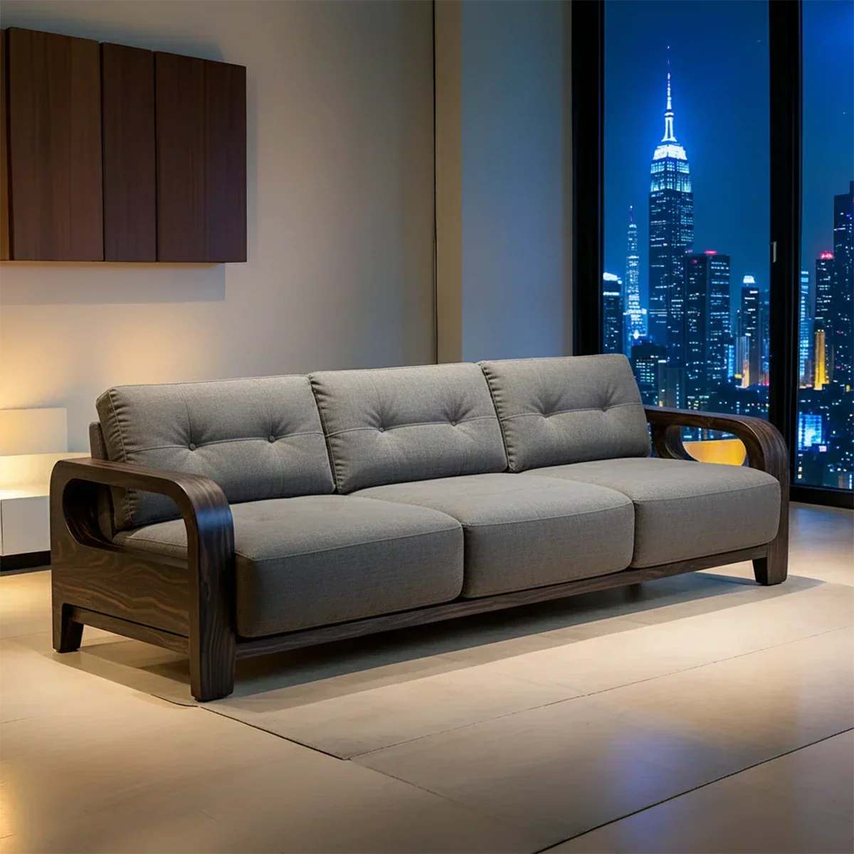 Handcrafted Solid Wood Cotton Sofa – Minimalist Urban Modern - Rustirawood