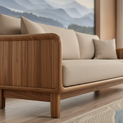 Handcrafted Solid Wood Cotton Sofa – Rustic Minimalist Design - Rustirawood