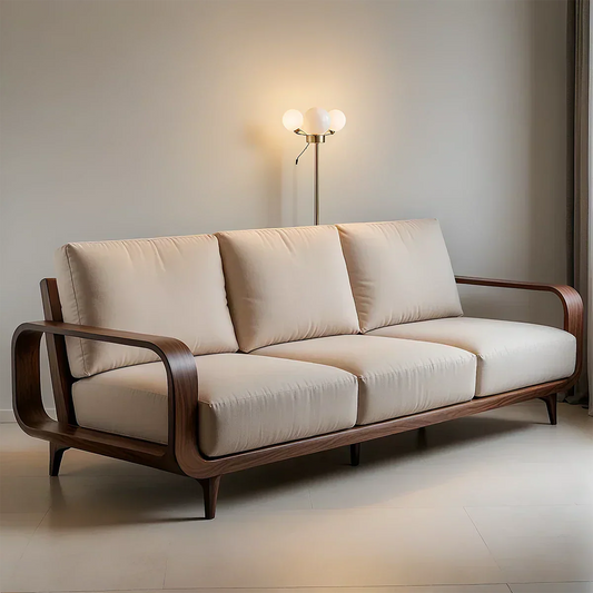 Handcrafted Solid Wood Cotton Sofa – Rustic Minimalist Design - Rustirawood