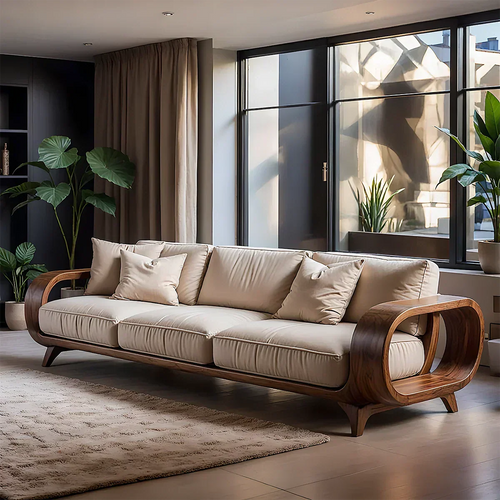 Handcrafted Solid Wood Cotton Sofa – Rustic Modern Living - Rustirawood
