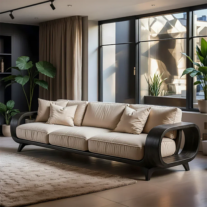 Handcrafted Solid Wood Cotton Sofa – Rustic Modern Living - Rustirawood