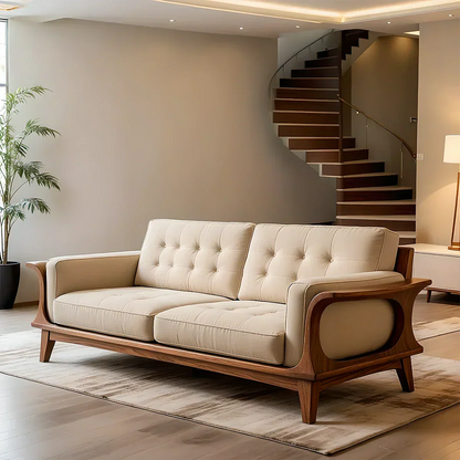 Handcrafted Solid Wood Cotton Sofa – Rustic Modern Minimalist Design - Rustirawood