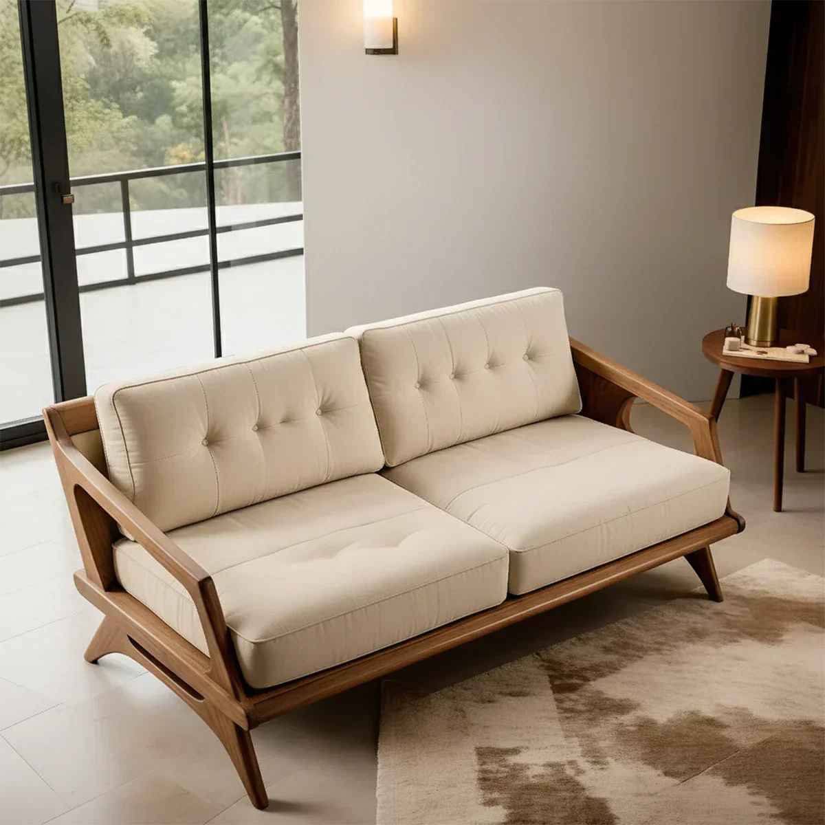 Handcrafted Solid Wood Cotton Sofa – Rustic Modern Minimalist Design - Rustirawood