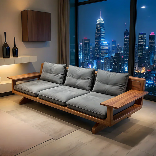 Handcrafted Solid Wood Cotton Sofa – Rustic Modern Minimalist - Rustirawood