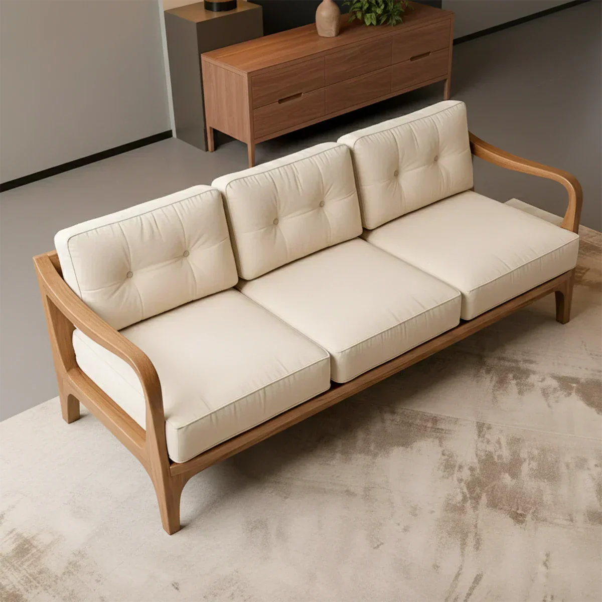Handcrafted Solid Wood Cotton Sofa – Rustic Modern Minimalist - Rustirawood