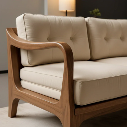 Handcrafted Solid Wood Cotton Sofa – Rustic Modern Minimalist - Rustirawood