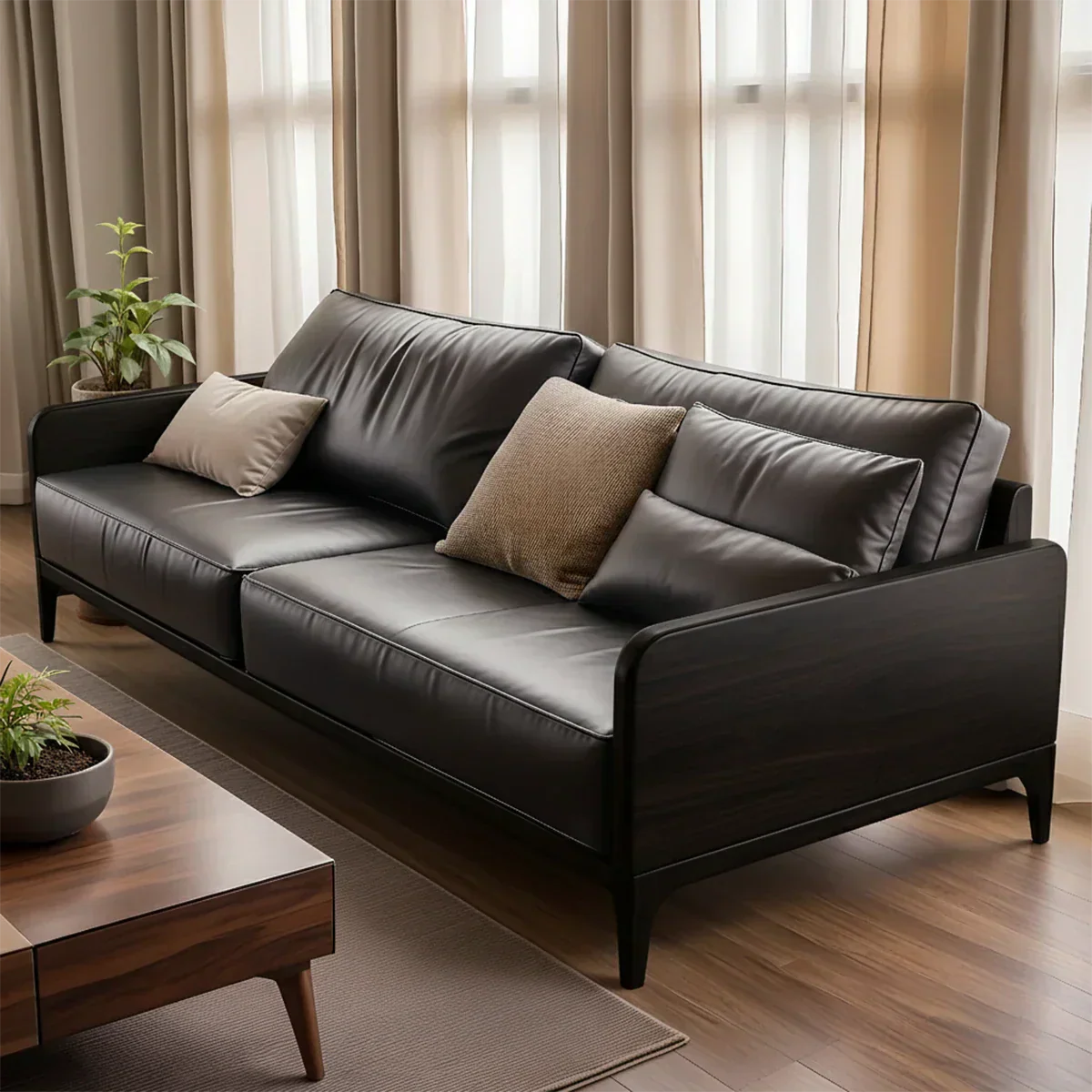Handcrafted Solid Wood Leather Sofa – Premium Modern Design - Rustirawood