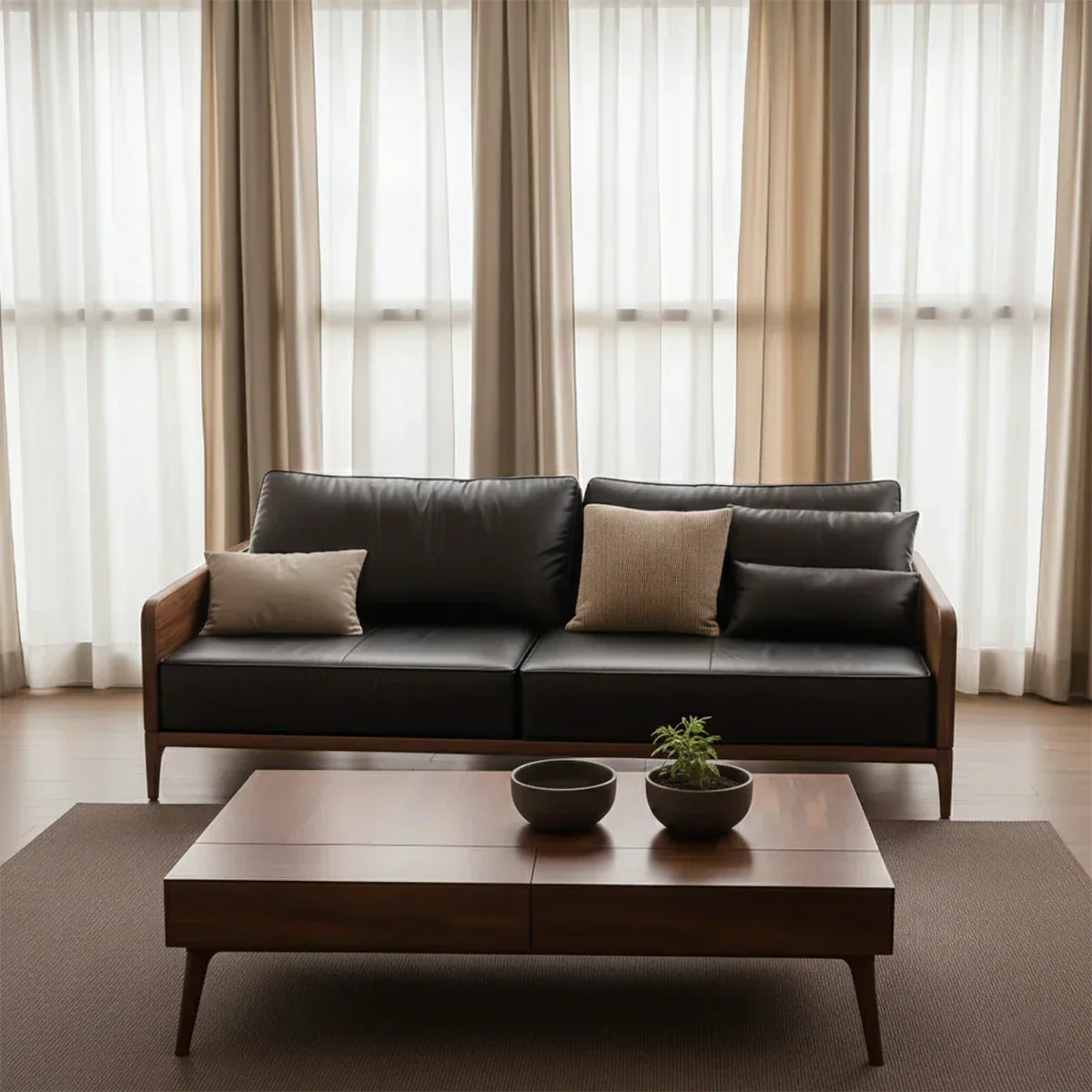 Handcrafted Solid Wood Leather Sofa – Premium Modern Design - Rustirawood