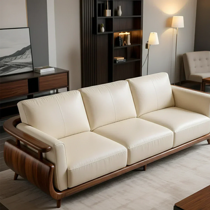 Handcrafted Solid Wood Leather Sofa – Rustic Modern Premium Design - Rustirawood