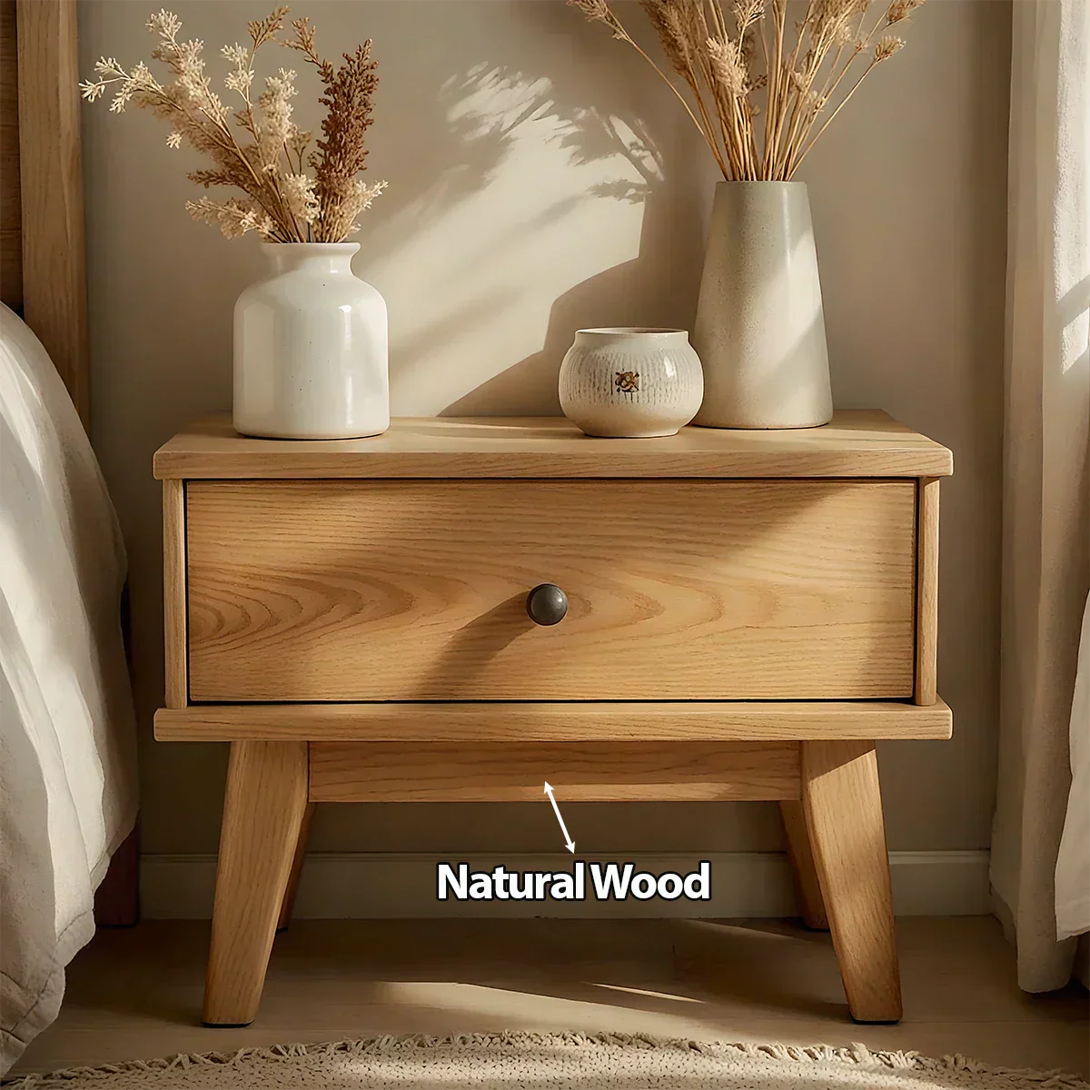 Lightwood Single-Drawer Nightstand – Scandinavian Minimalist Design - Rustirawood