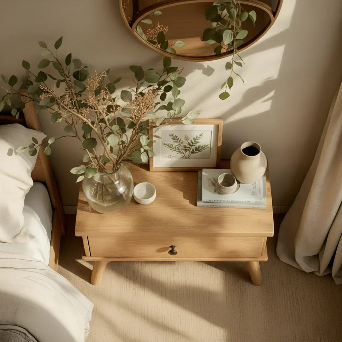 Lightwood Single-Drawer Nightstand – Scandinavian Minimalist Design - Rustirawood