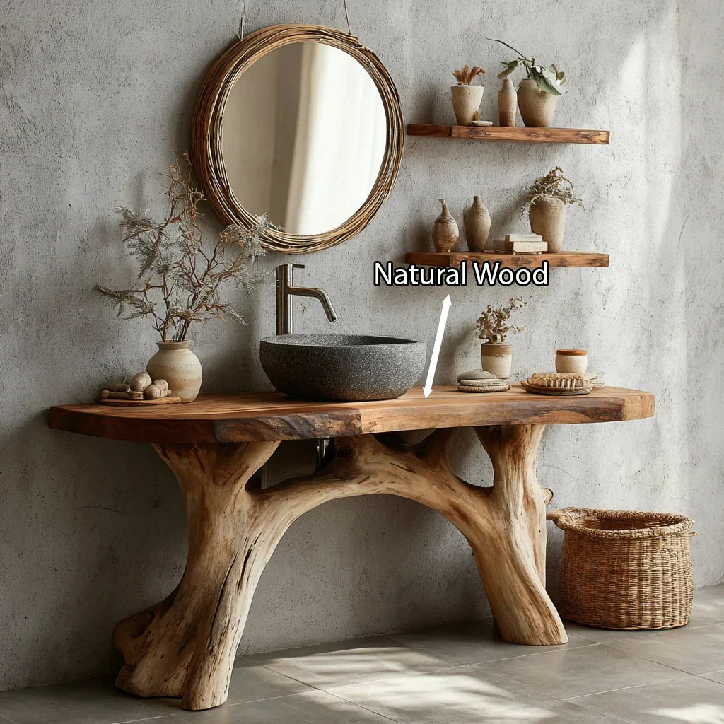 Live-Edge Natural Solid Wood Bathroom Vanity – Handcrafted Base - Rustirawood
