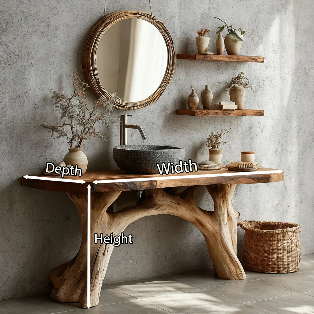 Live-Edge Natural Solid Wood Bathroom Vanity – Handcrafted Base - Rustirawood