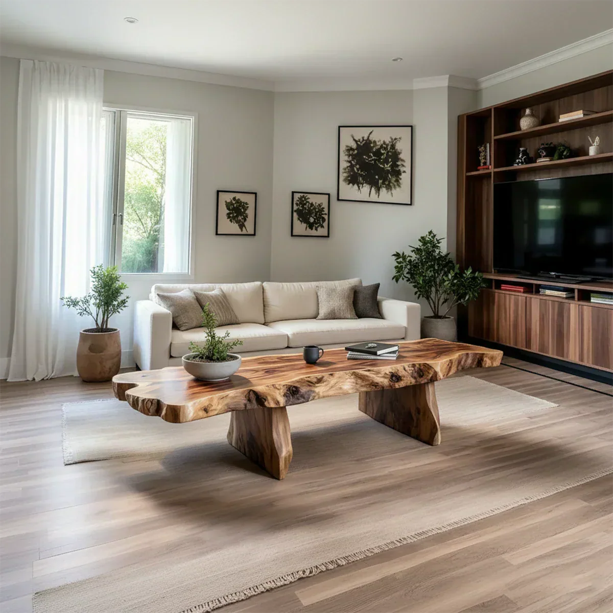 Live-Edge Natural Solid Wood Coffee Table – Handcrafted Slab Design - Rustirawood