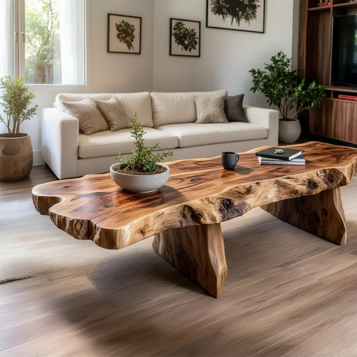 Live-Edge Natural Solid Wood Coffee Table – Handcrafted Slab Design - Rustirawood