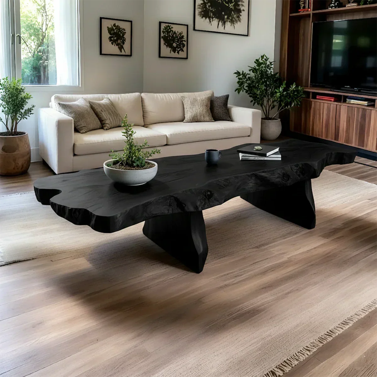 Live-Edge Natural Solid Wood Coffee Table – Handcrafted Slab Design - Rustirawood