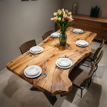 Live-Edge Natural Solid Wood Dining Table - Rustirawood