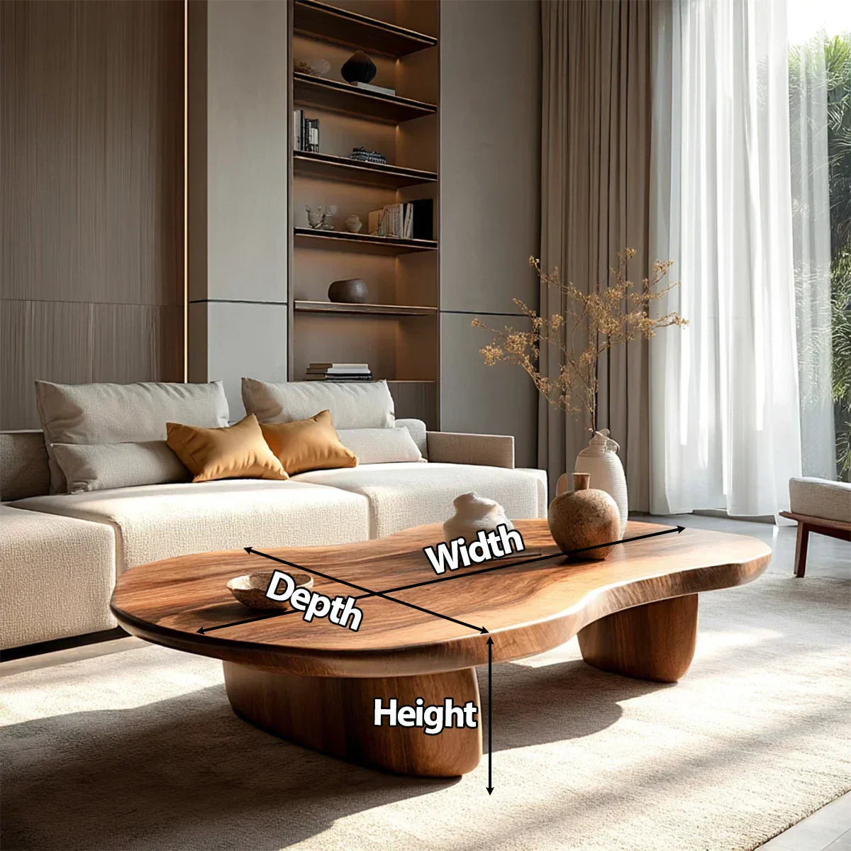 Modern Organic Natural Solid Wood Coffee Table with Rounded Base - Rustirawood