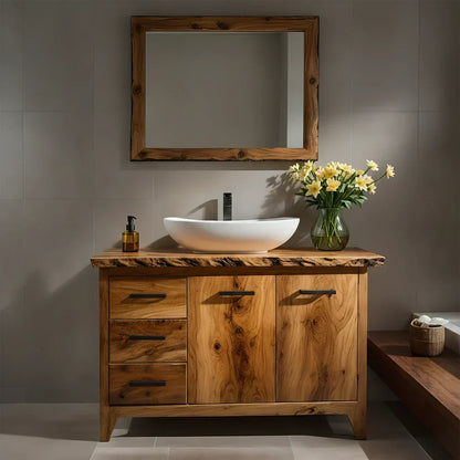 Natural Solid Wood Bathroom Vanity – Rustic Natural Edge Style - Rustirawood