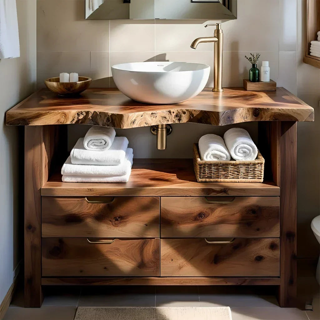 Natural Solid Wood Bathroom Vanity – Wabi-Sabi Live Edge Style - Rustirawood