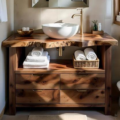 Natural Solid Wood Bathroom Vanity – Wabi-Sabi Live Edge Style - Rustirawood