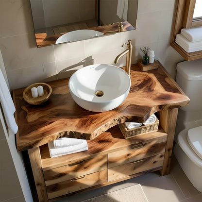 Natural Solid Wood Bathroom Vanity – Wabi-Sabi Live Edge Style - Rustirawood