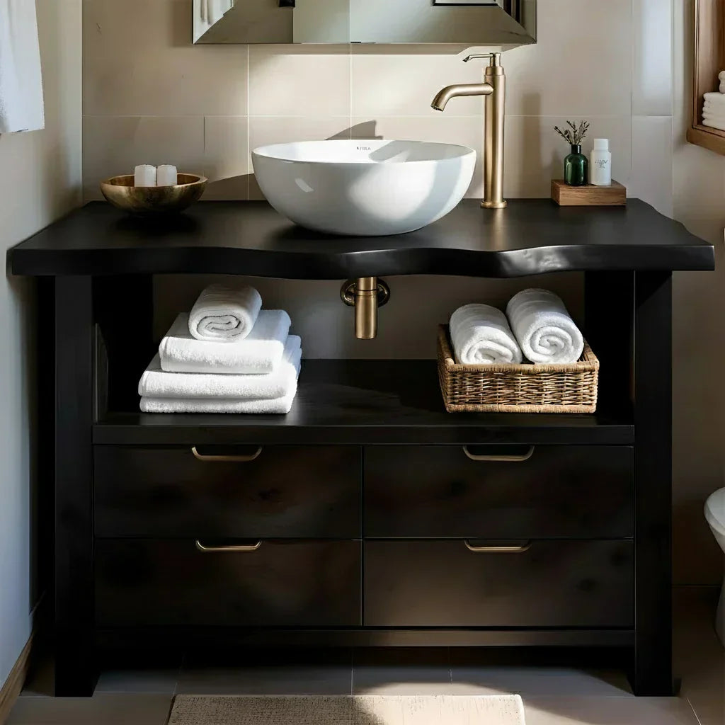Natural Solid Wood Bathroom Vanity – Wabi-Sabi Live Edge Style - Rustirawood