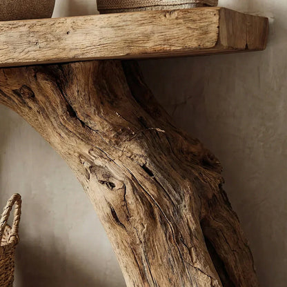 Natural Solid Wood Bathroom Vanity with Sculpted Root Base - Rustirawood