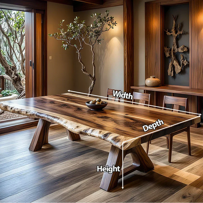 Natural Solid Wood Dining Table in Japandi Rustic Luxury Style – A Warm - Rustirawood
