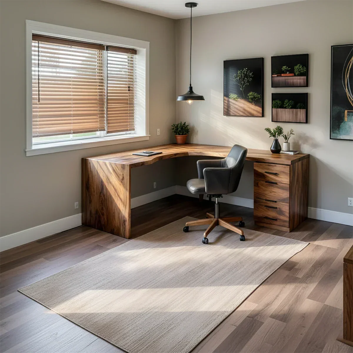 Natural Solid Wood L-Shape Desk with Integrated Storage - Rustirawood