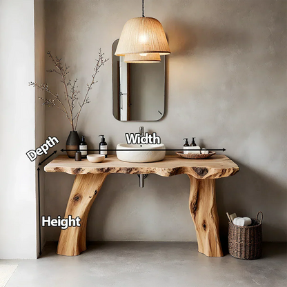 Natural Solid Wood Live-Edge Bathroom Vanity with Organic Sculpted Legs - Rustirawood