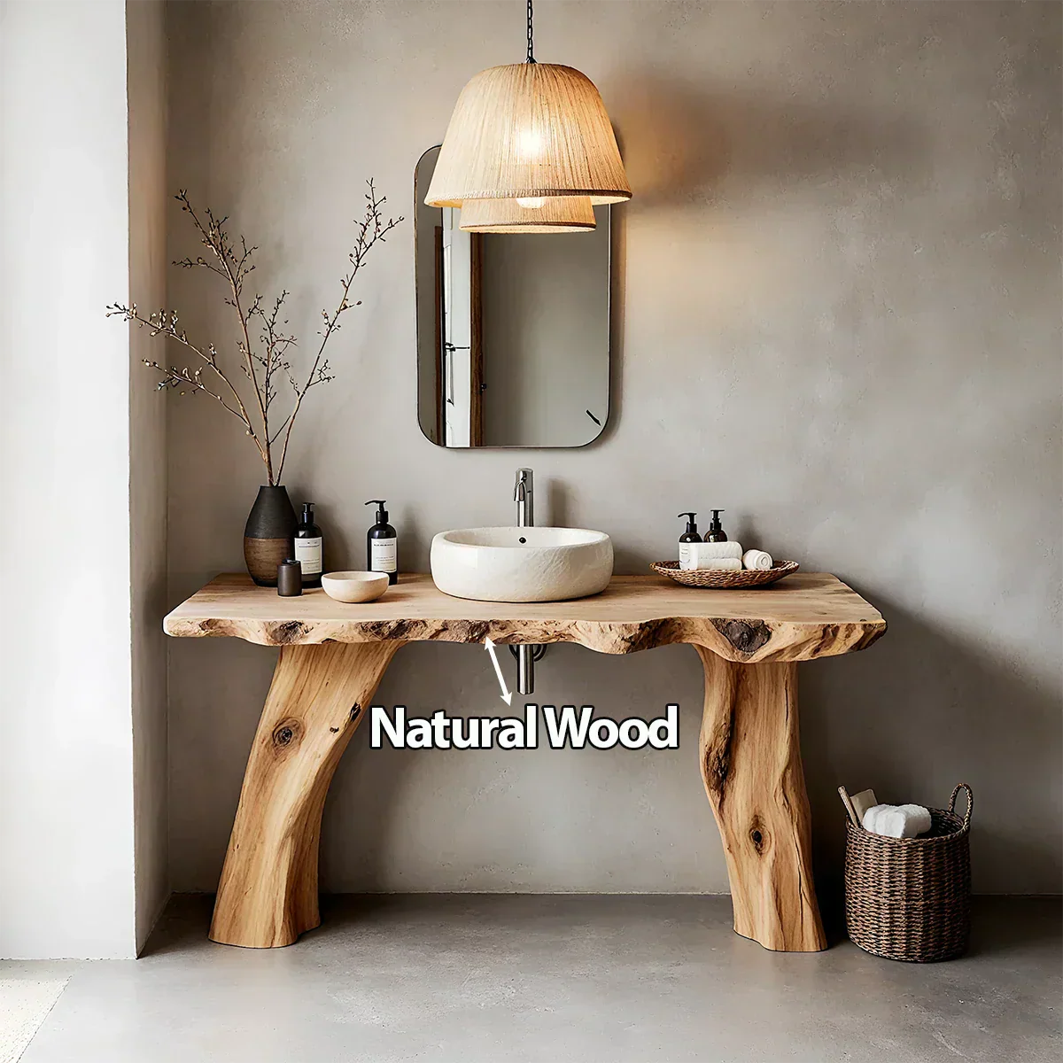 Natural Solid Wood Live-Edge Bathroom Vanity with Organic Sculpted Legs - Rustirawood