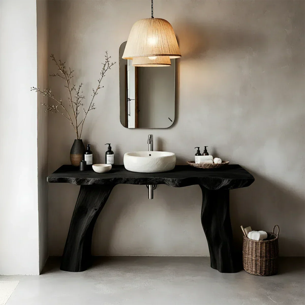 Natural Solid Wood Live-Edge Bathroom Vanity with Organic Sculpted Legs - Rustirawood