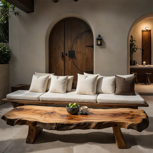 Natural Solid Wood Live-Edge Coffee Table – Mediterranean Rustic Design - Rustirawood